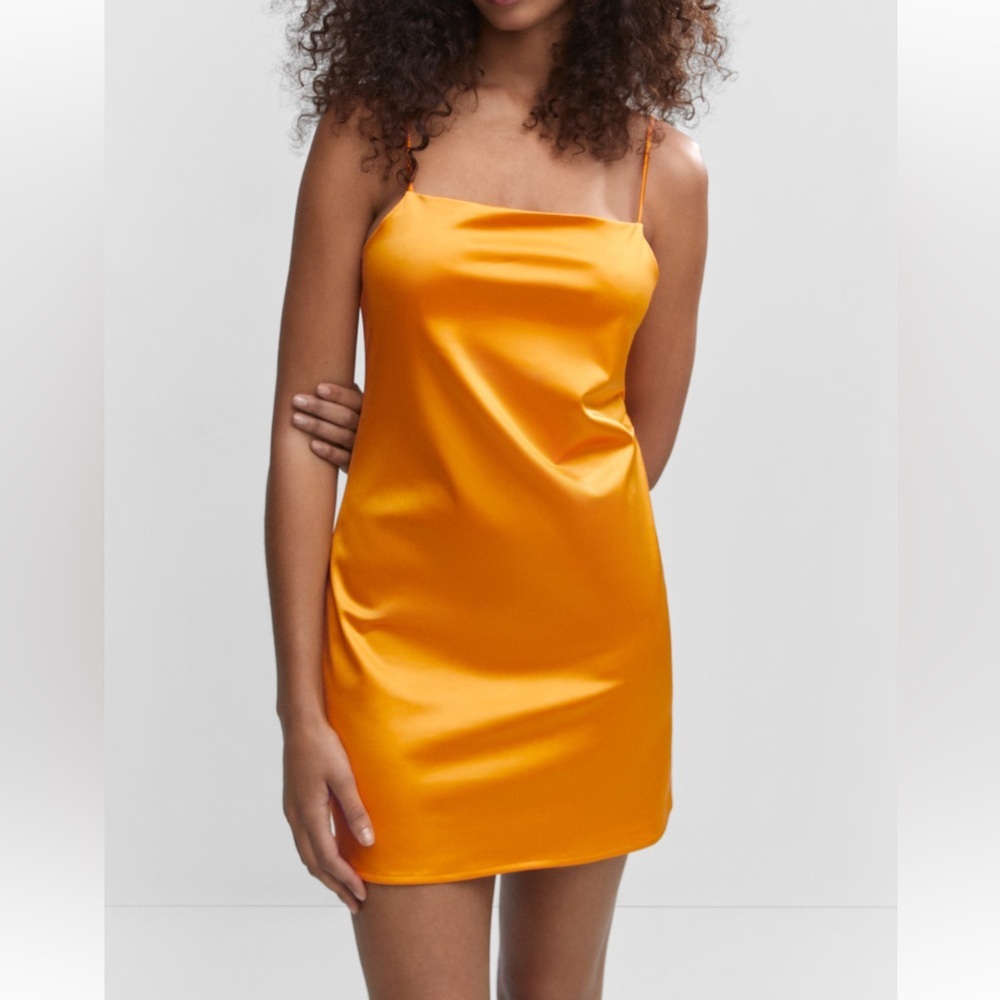 Mango Shiny Mini Dress in Bold Orange